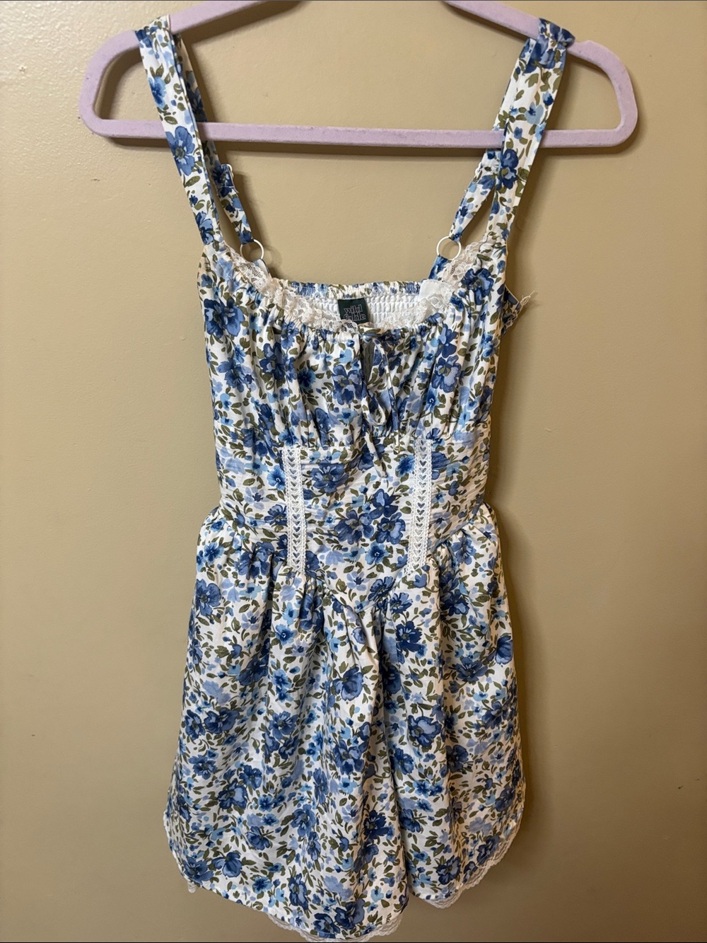 wild fable Blue Floral Mini Dress with Lace Trim
